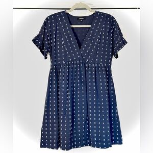 Madewell Size S Lined Navy Blue Dress With White Stitched Pattern